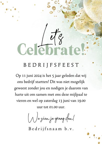 Stijlvolle uitnodiging bedrijfsfeest botanisch ballon goud 3