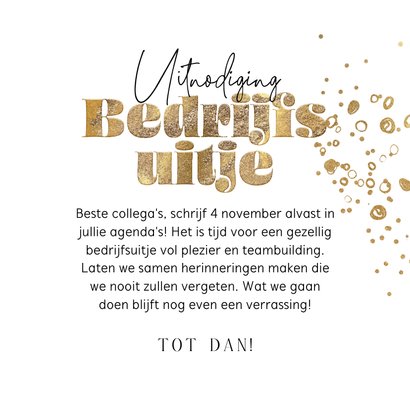 Stijlvolle uitnodiging bedrijfsuitje bubbels goud logo 3