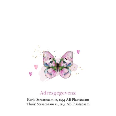 Stijlvolle uitnodiging communie waterverf vlinder goud foto 2