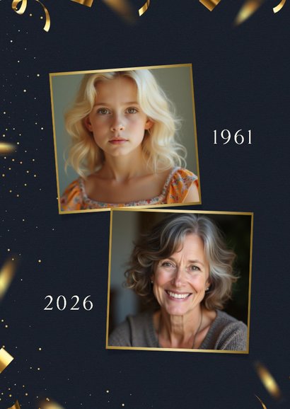 Stijlvolle uitnodiging confetti goud cheers to 65 years 2