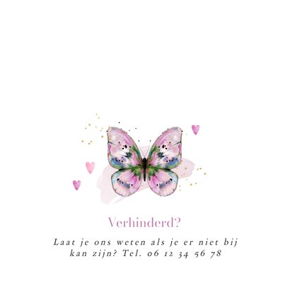 Stijlvolle uitnodiging doopsel watercolor vlinder goud foto 2
