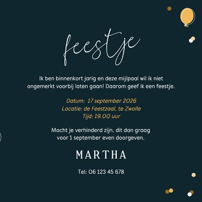 Stijlvolle uitnodiging feestje blauw confetti ballonnetjes 3