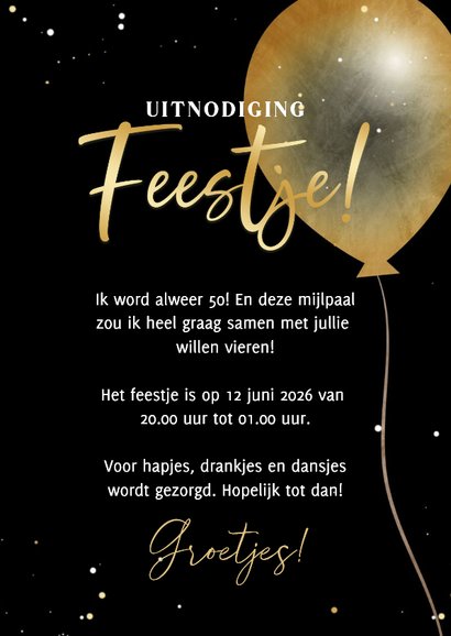 Stijlvolle uitnodiging foto 50 jaar verjaardag ballonnen 3