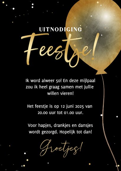 Stijlvolle uitnodiging foto 50 jaar verjaardag ballonnen 3