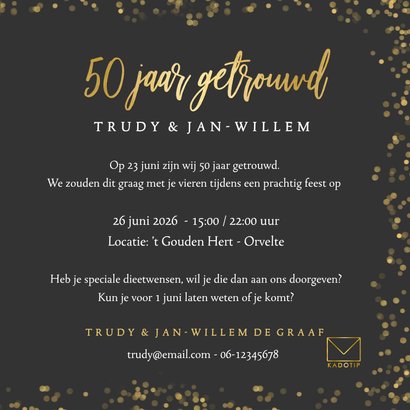 Stijlvolle uitnodiging gouden huwelijk met eigen foto  3