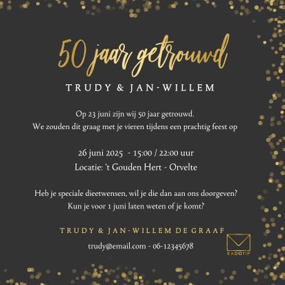 Stijlvolle uitnodiging gouden huwelijk met eigen foto 3