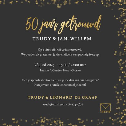 Stijlvolle uitnodiging gouden huwelijk met eigen foto 3