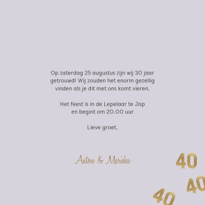 Stijlvolle uitnodiging huwelijk jubileum 40 jaar confetti 3