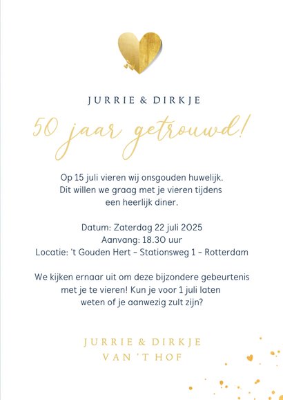 Stijlvolle uitnodiging jubileum met goudfolie en eigen foto 3