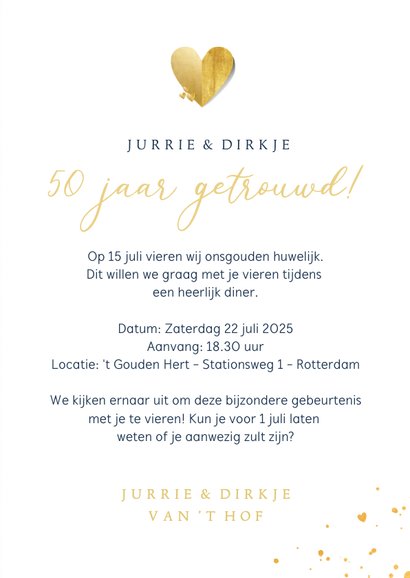 Stijlvolle uitnodiging jubileum met goudfolie en eigen foto 3