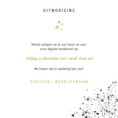 Stijlvolle uitnodiging kerstborrel verf, spetters en tekst 3