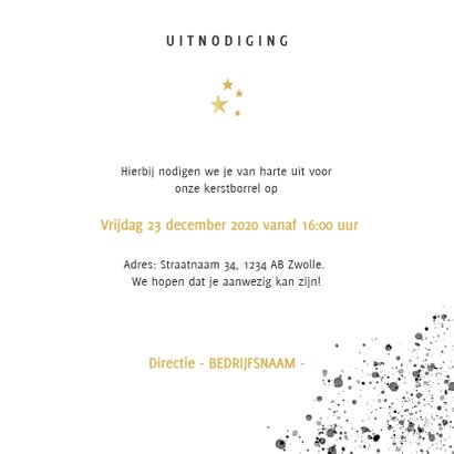 Stijlvolle uitnodiging kerstborrel verf, spetters en tekst 3