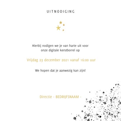 Stijlvolle uitnodiging kerstborrel verf, spetters en tekst 3