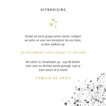 Stijlvolle uitnodiging kerstdiner zwarte verf & gouden tekst 3