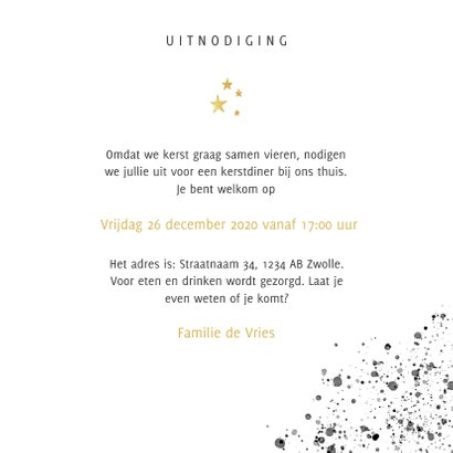 Stijlvolle uitnodiging kerstdiner zwarte verf & gouden tekst 3