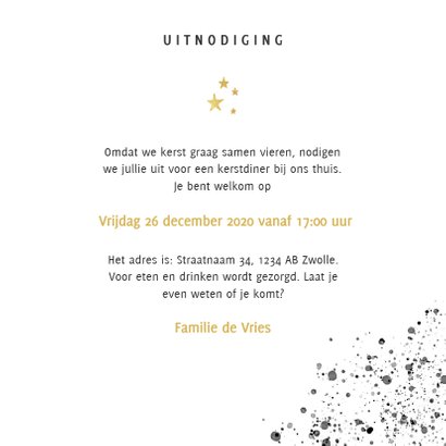 Stijlvolle uitnodiging kerstdiner zwarte verf & gouden tekst 3