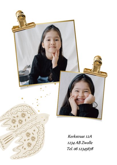 Stijlvolle uitnodiging lentefeest duiven goud 2