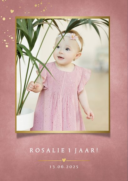 Stijlvolle uitnodiging met foto - eerste verjaardag meisje 2