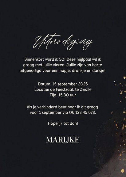 Stijlvolle uitnodiging verjaardag 50 jaar goud 3