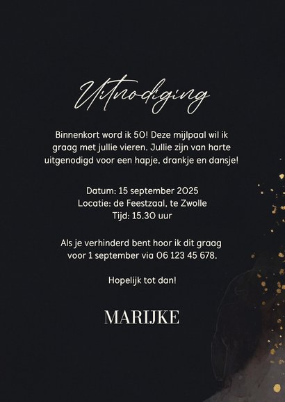 Stijlvolle uitnodiging verjaardag 50 jaar goud 3