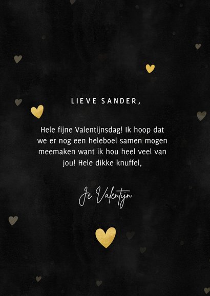 Stijlvolle Valentijnskaart gouden hartjes, foto 'I love you' 3