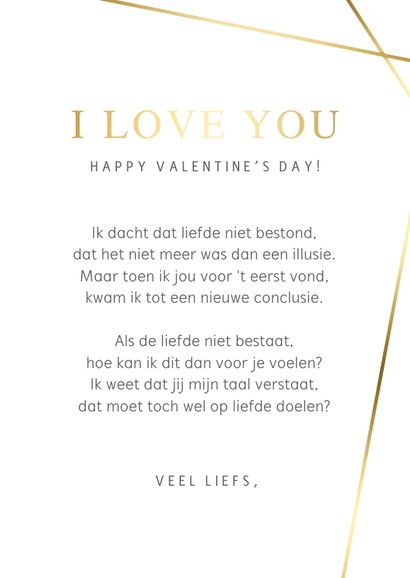 Stijlvolle valentijnskaart met foto en schuine gouden lijnen 3