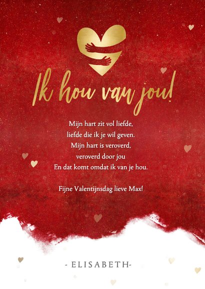Stijlvolle valentijnskaart met gouden hart en knuffel 3