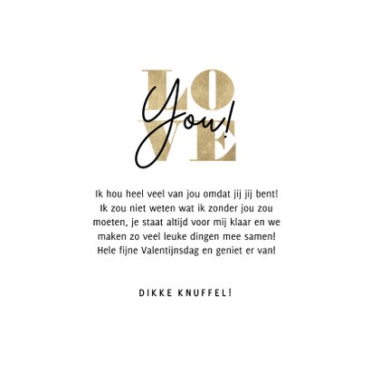 Stijlvolle Valentijnskaart typografie gouden Love you! 3