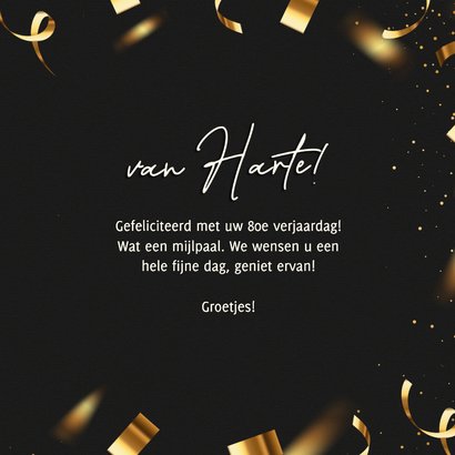 Stijlvolle verjaardagskaart confetti 80 goud 3d van harte 3