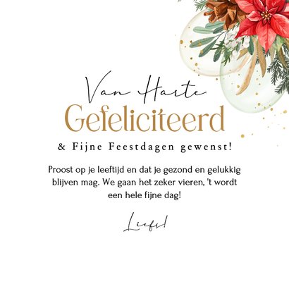 Stijlvolle verjaardagskaart kerst botanische bladeren goud 3