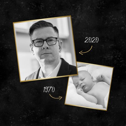 Stijlvolle verjaardagskaart man met gouden 50 en foto's 2