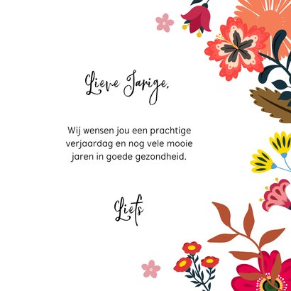 Stijlvolle verjaardagskaart met papegaai bloemen planten  3