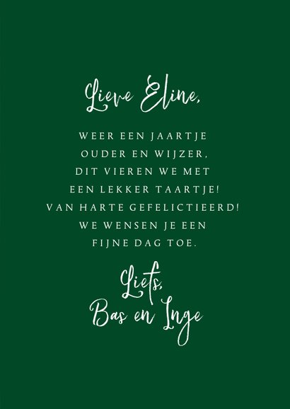 Stijlvolle verjaardagskaart met taart én een beetje humor 3