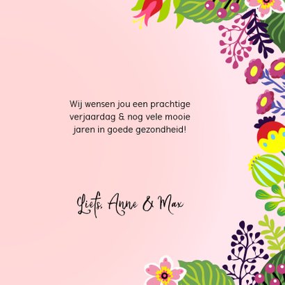 Stijlvolle verjaardagskaart met unicorn en bloemen 3