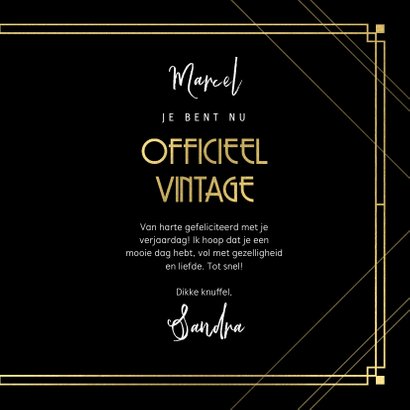 Stijlvolle verjaardagskaart officieel vintage, zwart en goud 3