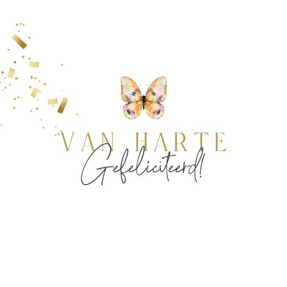 Stijlvolle verjaardagskaart watercolor vlinder confetti goud 2