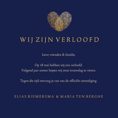 Stijlvolle verlovingskaart met vingerafdrukken in hartvorm 3