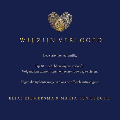 Stijlvolle verlovingskaart met vingerafdrukken in hartvorm 3