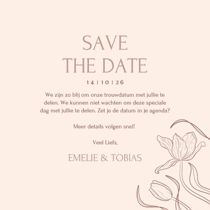 Stijlvolle vintage trouwkaart beige bloemen save the date 3