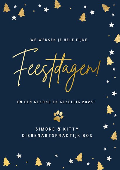 Stijlvolle zakelijke dieren kerstkaart met pootafdruk kader 3