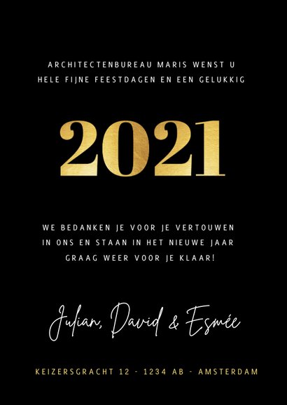 Stijlvolle zakelijke fotocollage kerstkaart met gouden 2021 3
