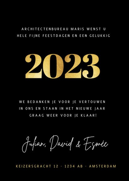 Stijlvolle zakelijke fotocollage kerstkaart met gouden 2023 3