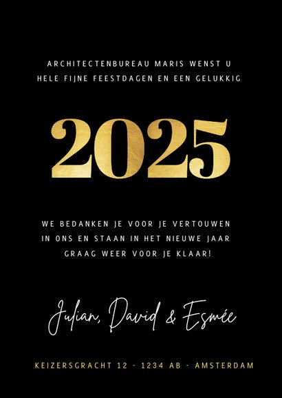 Stijlvolle zakelijke fotocollage kerstkaart met gouden 2025 3