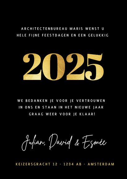 Stijlvolle zakelijke fotocollage kerstkaart met gouden 2025 3