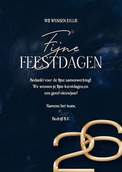 Stijlvolle zakelijke kaart met marmer swirl en groot jaartal 3