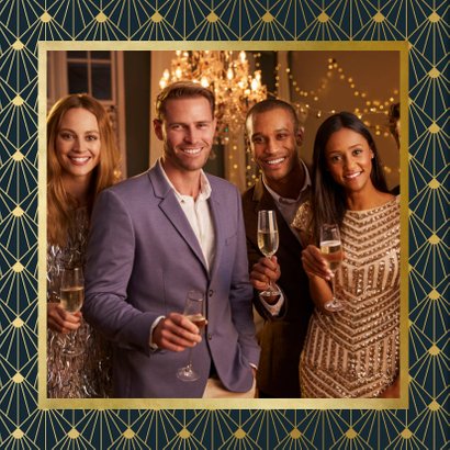 Stijlvolle zakelijke kerstkaart art-deco met goud en blauw 2
