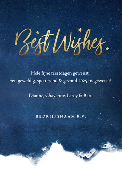 Stijlvolle zakelijke kerstkaart Best Wishes - blauw met goud 3