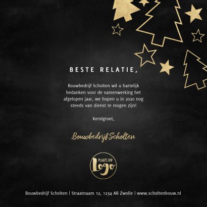 Stijlvolle zakelijke kerstkaart gouden kerstbomen en sterren 3