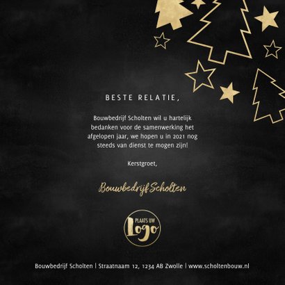 Stijlvolle zakelijke kerstkaart gouden kerstbomen en sterren 3
