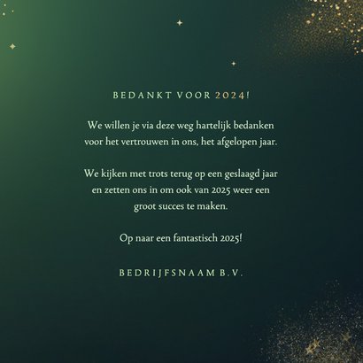 Stijlvolle zakelijke kerstkaart groen goud 3d kerstballen  3